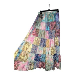 Colorful Patchwork Maxi Skirt one size medium large or xl drawstring waist style